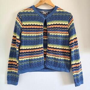 Vintage Aeropostale Crochet Knit Striped Cardigan Size M/L Cotton Boho Cottage